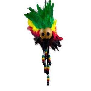 Handmade Hawaiian Rasta Warrior 1" Ikaika Helmet Car Ornament Colored Feathers